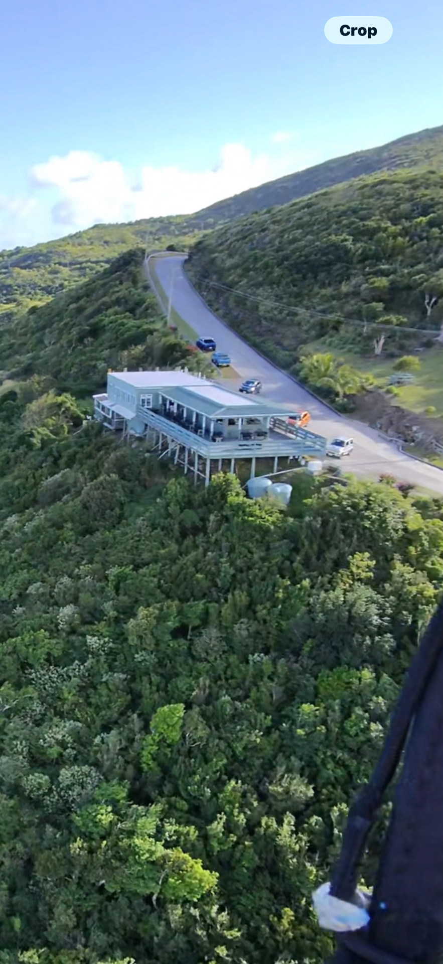 Soaring directly over the Hog Heaven deck and ridge road