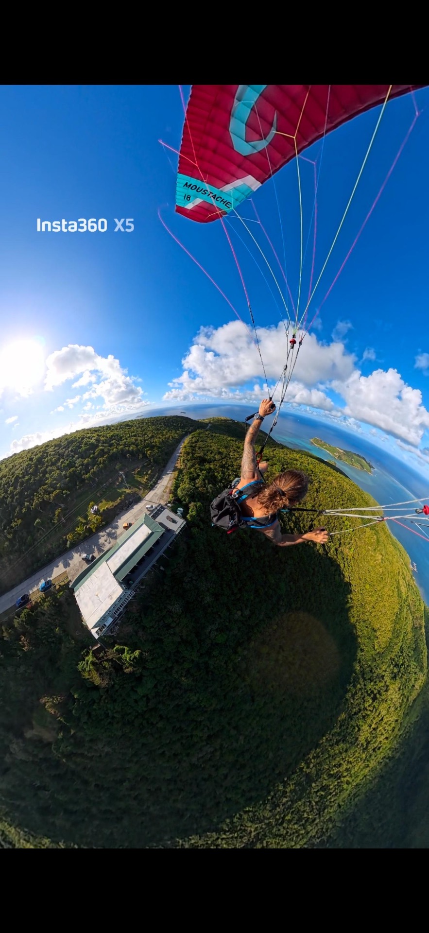 Tiny-planet view of Hog Heaven from a paraglider